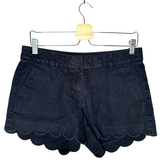 J. Crew | Black Scallop Hem Linen Shorts Size 6 - Picture 1 of 5